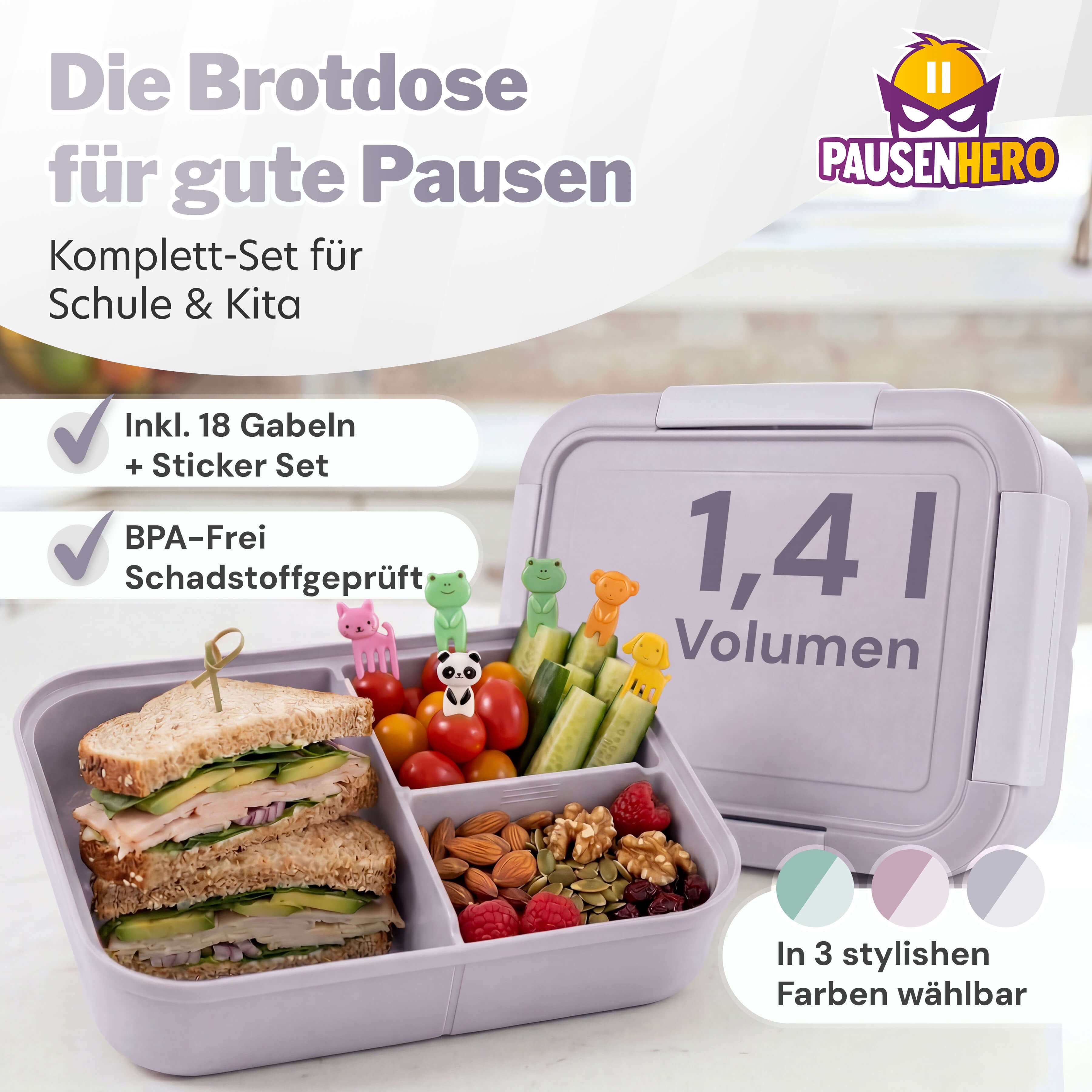 Graue Brotdose im Set mit 1,4l Volumen