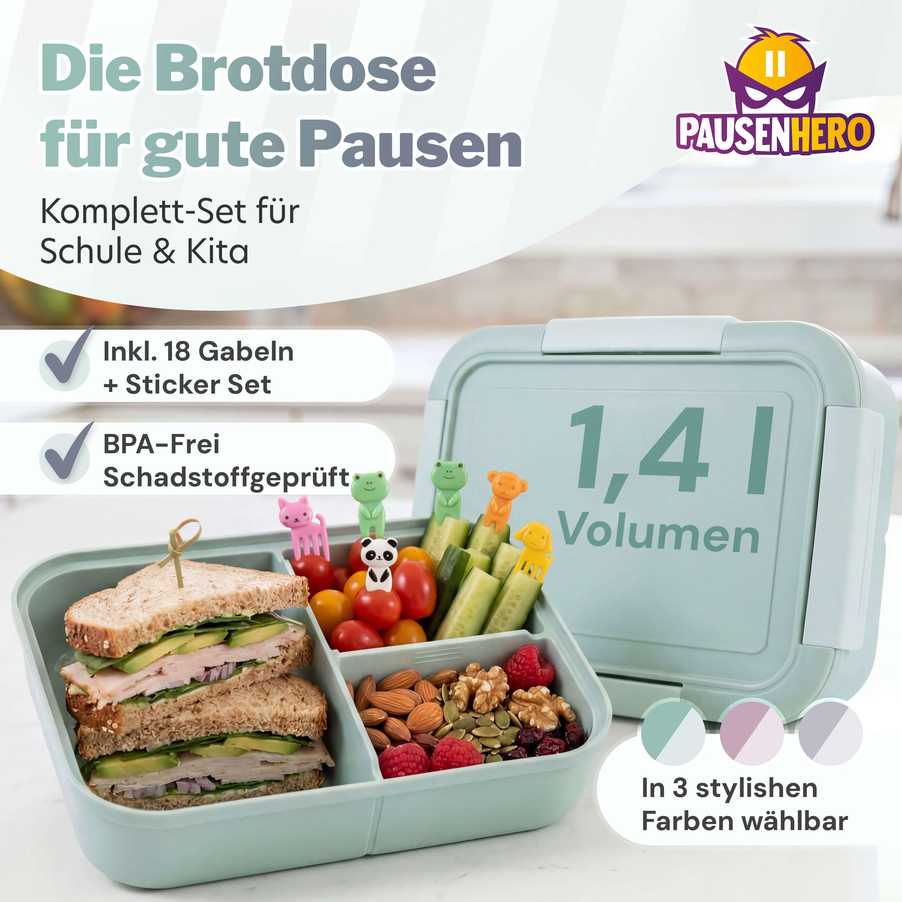 Grüne Brotdose im Set mit 1,4l Volumen