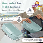 Grüne Brotdose in Rucksack, auslaufsicher